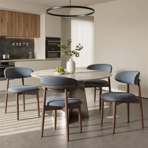 COLAMY NOYA Mid-Century Modern Upholstered Dining Chair - Blue / Set of 4 ($82/pc)