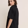 Black Collared Linen-Blend T-Shirt
