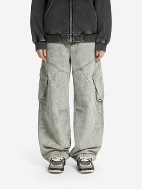 Vintage Washed Multi-Pocket Barrel Jeans - Gray / 2XL