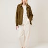 Khaki Funnel Neck Suede Bomber Jacket