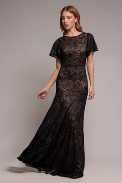 Goddiva Flutter Sleeve Lace A-Line Maxi Dress - Black