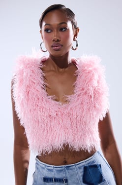 AKIRA Think About You All The Time Fur Blouse | Pink | Size 1X/2X