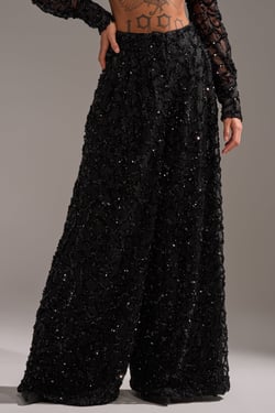 AKIRA Roxy Sequin Palazzo Pants | Black | Size 1X
