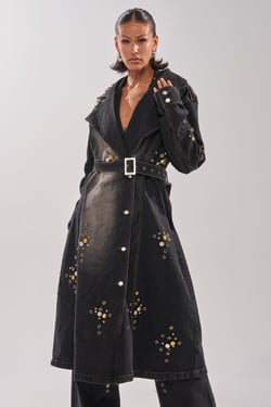 AKIRA Space And Time Studded Denim Trench Coat | Size 1X