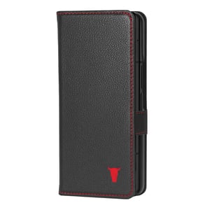 Galaxy Z Fold5 Leather Wallet Case (with Stand Function) - Black with Red Detail