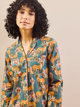 Womens Cotton Traditional Pyjamas Grey Untamed Cheetah - 3XL / 22-24 / Grey