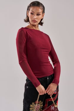 AKIRA Paxton Double Lined Mesh Long Sleeve Top In Plum | Size 1X