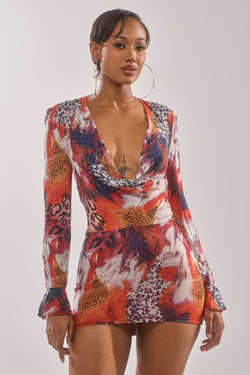 AKIRA On The Prowl Leopard Mini Dress | Black | Size XL