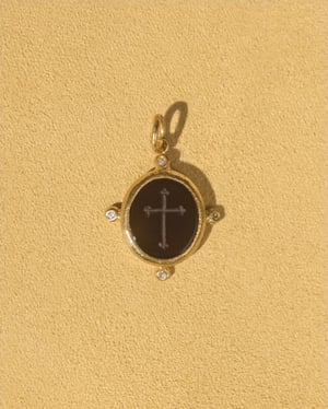 Onyx Cross - 14k Yellow Gold