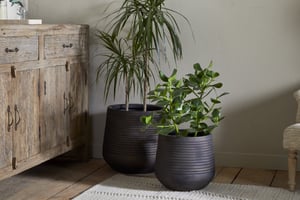 nkuku Lmaga Metal Grooved Planter | Vases & Planters | Large | Aged Black