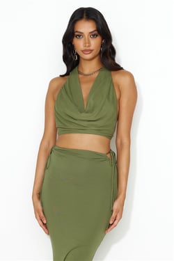 She Owns It Halter Top Khaki