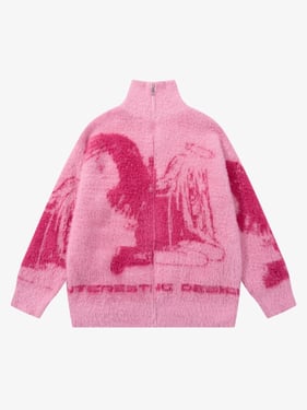 Street Subculture Angel Jacquard Cardigan Sweater - Pink / 2XL