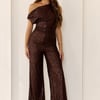 Dance Night Off Shoulder Sequin Jumpsuit Brown
