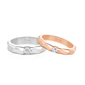 Jeulia Simple Solitaire Twisted Ribbon Couple Rings Sterling Silver