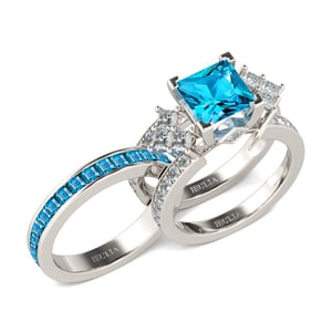 Jeulia Unique Princess Cut Sterling Silver Ring Set