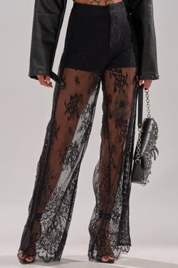 AKIRA Miss Me Yet Lace Trouser Pants | Black | Size XL