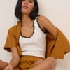 White Crochet Trim Vest