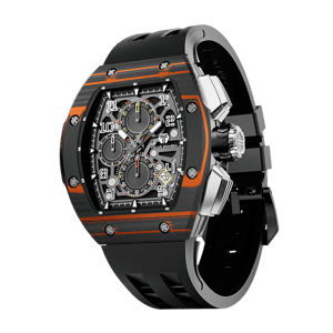 TSAR BOMBA Men's Quartz Watch | Orange | Atomic TB8214 | Carbon Fiber Bezel | Luxury Sport Watch | 50M Waterproof Sapphire Glass FKM Rubber Strap