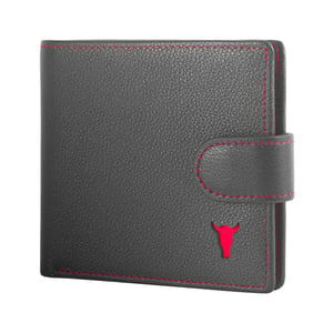Classic Leather Wallet (with Coin Pocket) - Black with Red Detail