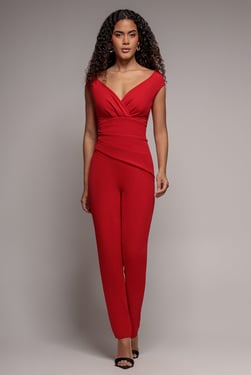 Goddiva Bardot Scuba Romper - Red