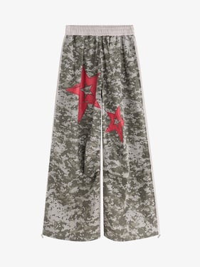 Retro Camouflage Star Patch Colorblock Casual Pants - Forest Camouflage / L