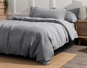 QE Home Signature Vintage Washed European Linen Duvet Cover in Indigo Grey, King