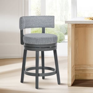 COLAMY RENO Wooden Upholstered Swiveling Vintage Dining Chair - Grey / Set of 1