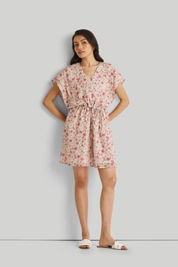 Relaxed Drawstring Floral Dress - Petal fusion / S