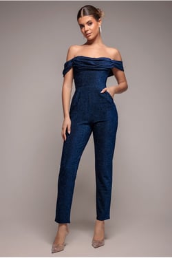 Goddiva Lurex Cowl Neck Romper - Navy