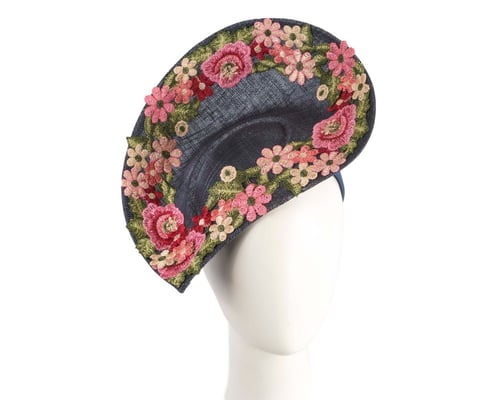 Floral Embroidered Navy Fascinator by Fillies Collection