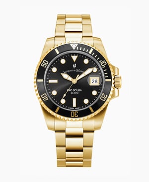 PRO SCUBA 43 Three-hands Date Gold-tone Black dial Stainless steel swiss watch - 43 mm