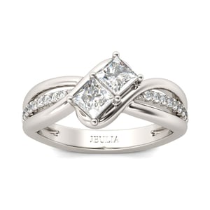 Jeulia Bypass Princess Cut Sterling Silver Ring