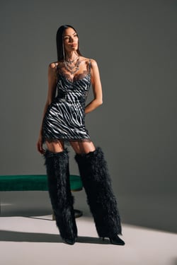 AKIRA Show Us What You Got Satin Mini Dress In Zebra Print | Black | Size 1X