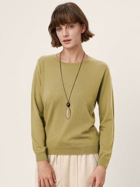 100% Extra-Fine Merino Wool Essential Crew Neck Knit Sweater BRIDGET - Avocado / XL