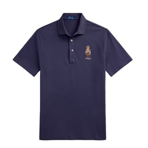 Polo Ralph Lauren Custom Slim Polo Bear Mesh Polo Shirt Faded Blue Heritage Bear