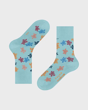 Vilebrequin - Men Socks Rondes Des Tortues Multicolores - Vilebrequin X Falke - Socks - Socks4 - Blue - Size 41-42