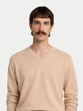 Organic Color Essential V-Neck Cashmere Sweater - 3XL / Beige / MK02-02