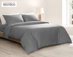 QE Home Bamboo Cotton Duvet Cover, Bamboo Cotton With Activated Charcoal in Deep Grey, Queen