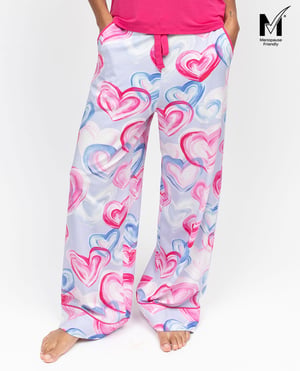 Chloe Womens Heart Printed Jersey Wide Leg Pyjama Bottoms - 28