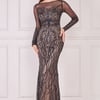 Goddiva Long Sleeve Sequin Flame Maxi - Solid Black