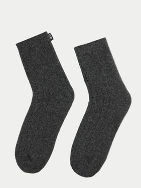 Unisex Cashmere Rib Knit Bed Socks - 43-45 / charcoal / AK95-75