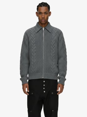 Knitted Vintage Floral Wheat Ear Pattern Double Zip Sweater - Gray / XL
