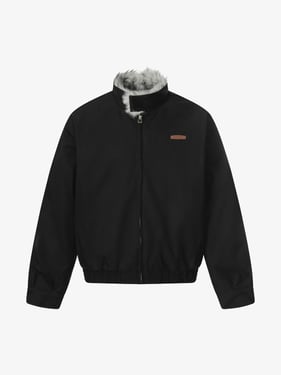 Vintage Stand Collar Fur Lined Bomber Jacket - Black / XL