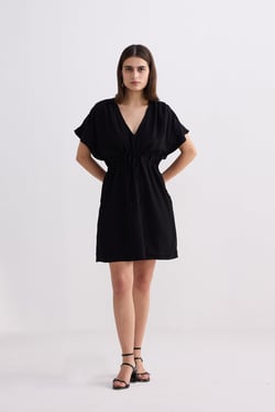 Oversized Gathered Short Dress in Black - Black / XL