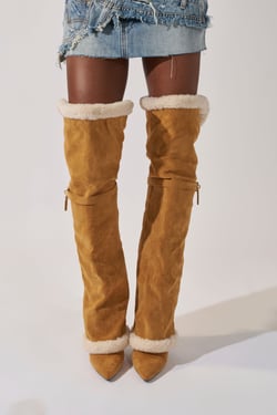 AKIRA Azalea Wang Rachana Tan Sherpa Stiletto Boot | Size 11
