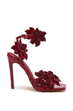 AKIRA Azalea Wang Romi Dark Cherry Rhinestone Floral Embellished Sandal | Size 11