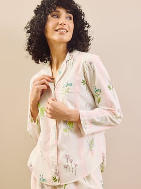 Womens White Scallop Floral Cotton Traditional Pyjama Set - 3XL / 22-24 / White