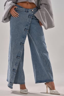 AKIRA Covered Up Relaxed Denim Pants | Light Blue | Size XL