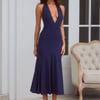 Lavish Obsession Halter Midi Dress Navy