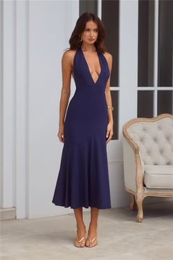 Lavish Obsession Halter Midi Dress Navy